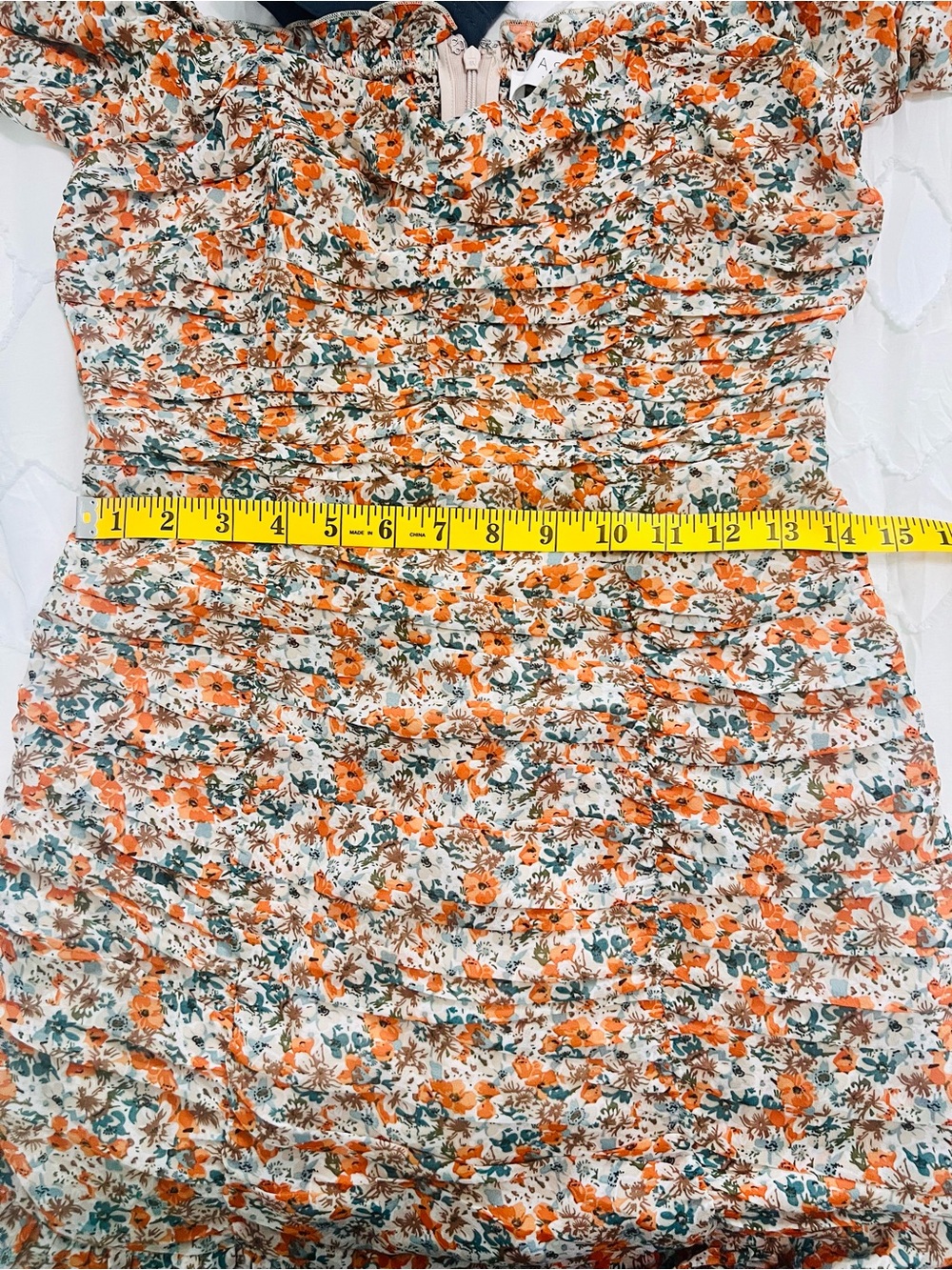 Astr Orange Floral Ruched Puff-Sleeve Mini Dress Cottagecore M - Picture 10 of 10